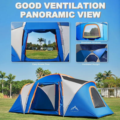 Tents for Camping, Waterproof 10 Person Family Tent with Double Layer & 4 Large Mesh Windows, Weather Resistant Easy Setup 2 Room Big Tent for Music Festival, Parties, 18 X 9 X 6.8Ft