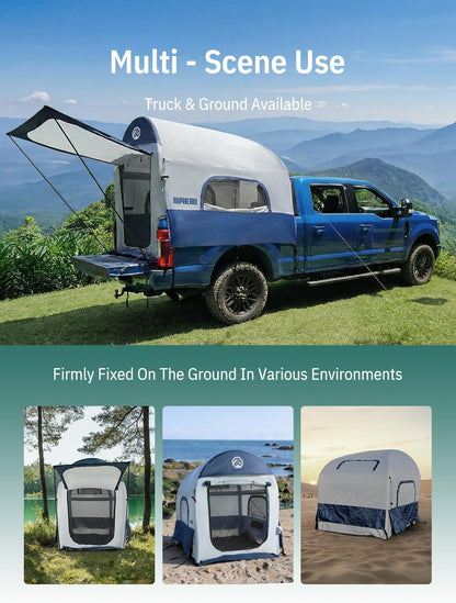 Truck Bed Tent for Camping 5Ft-8Ft for 2+1 People, 2 Mins Setup | Inflatable Pickup Truck Tent, PU 3000Mm Waterproof & High-Strength Windproof, Spacious Interior for Multi-Landscape