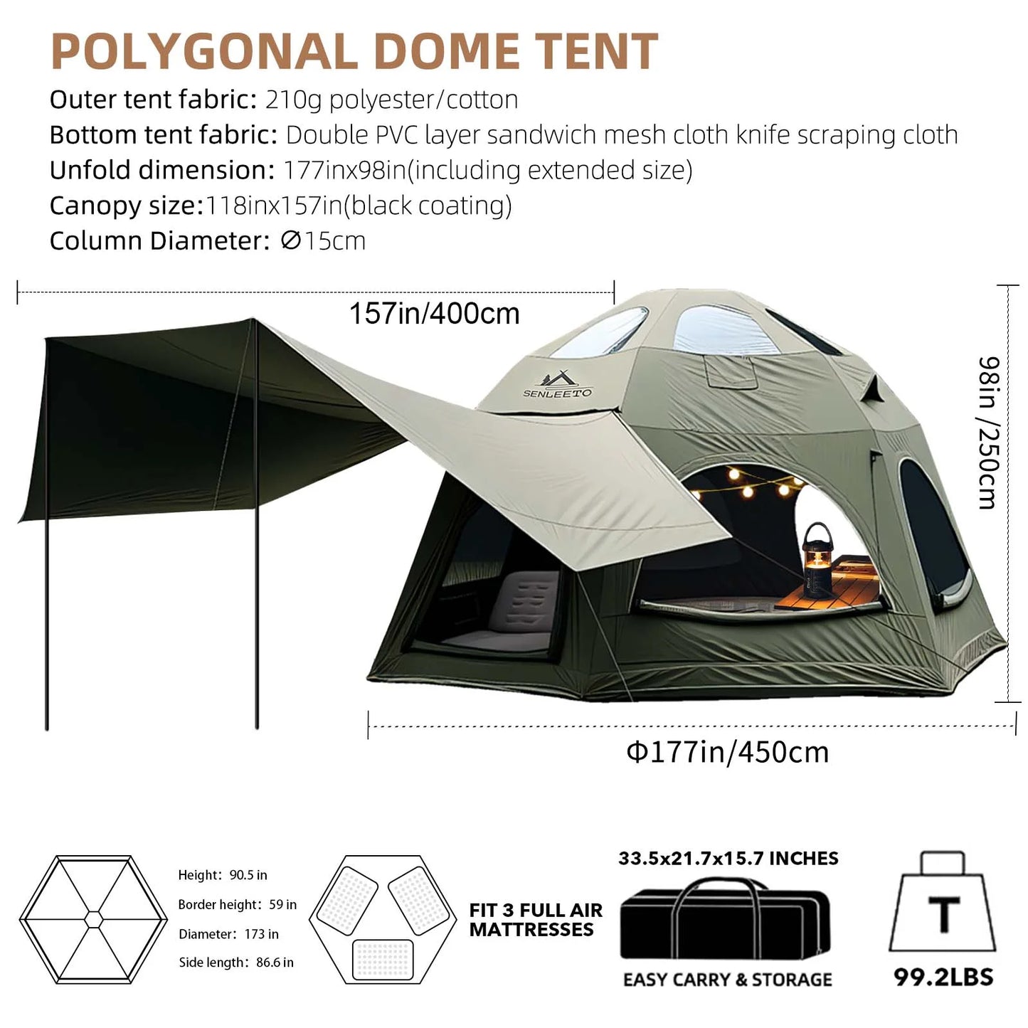 Inflatable Camping Tents 8-10 Person,129 Square Feets Large Inflatable Camping Tent with Stove Jack,Blow up Tent with Mesh Windows & Pump