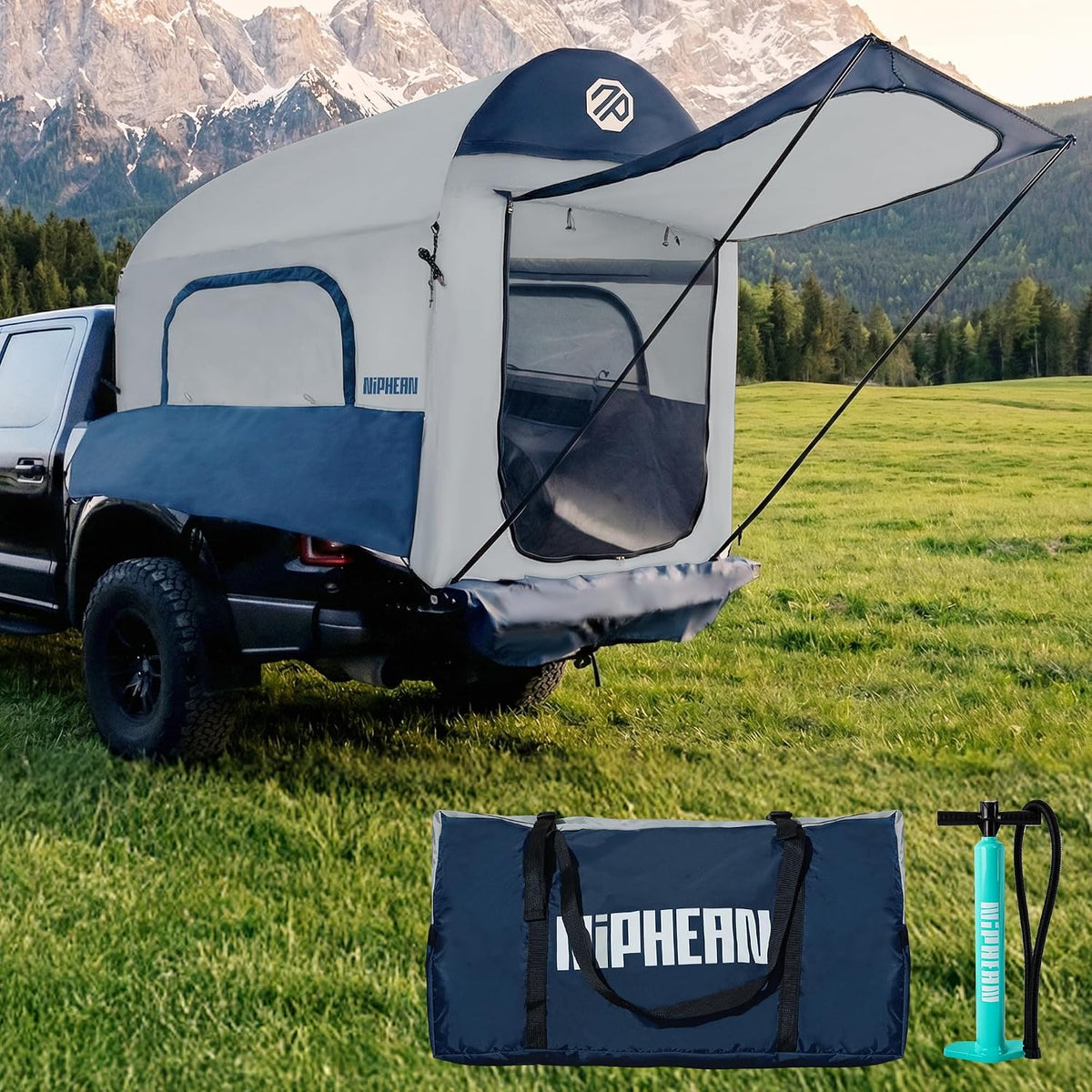 Truck Bed Tent for Camping 5Ft-8Ft for 2+1 People, 2 Mins Setup | Inflatable Pickup Truck Tent, PU 3000Mm Waterproof & High-Strength Windproof, Spacious Interior for Multi-Landscape