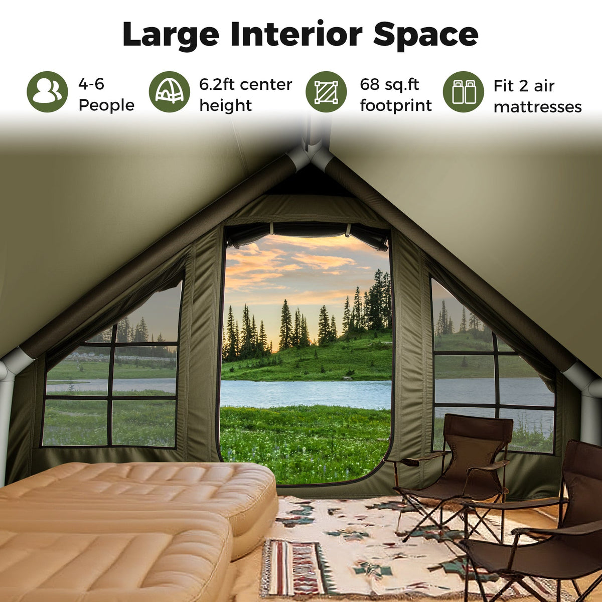 4–6 Person Inflatable Camping Tent – Panoramic Skylights & All-Weather Shelter
