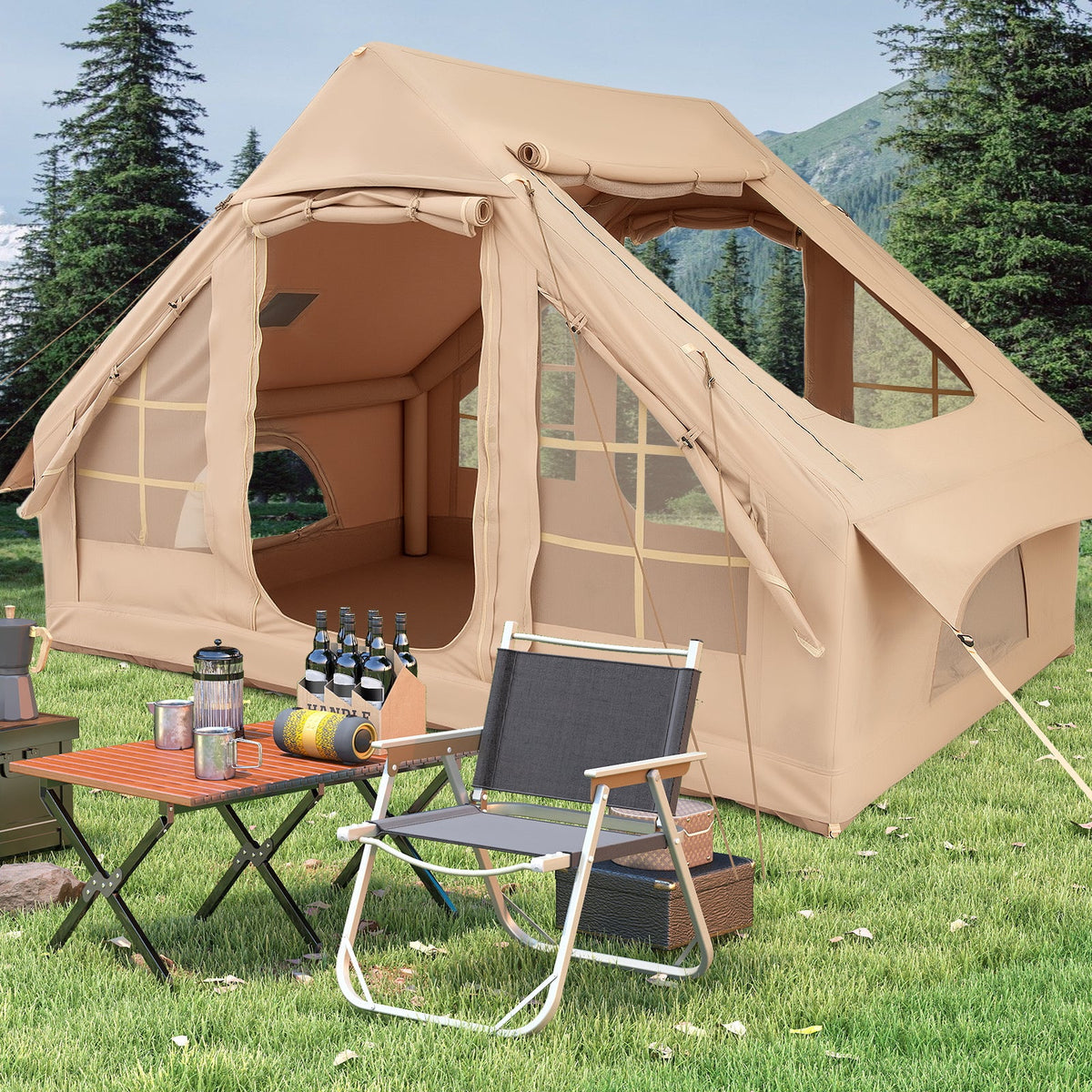 4–6 Person Inflatable Camping Tent – Panoramic Skylights & All-Weather Shelter