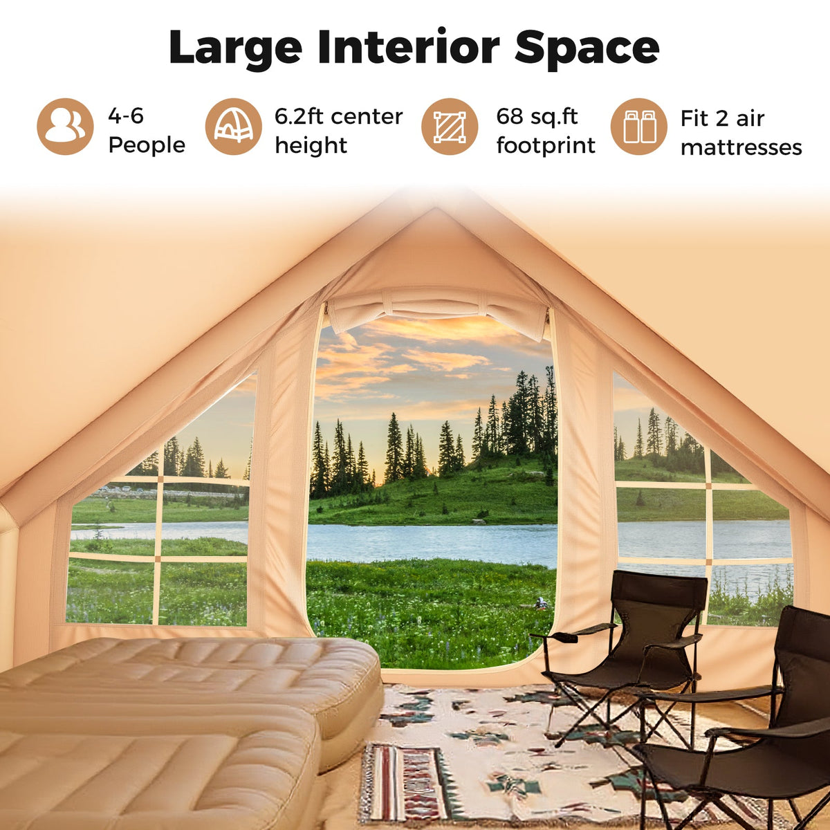 4–6 Person Inflatable Camping Tent – Panoramic Skylights & All-Weather Shelter