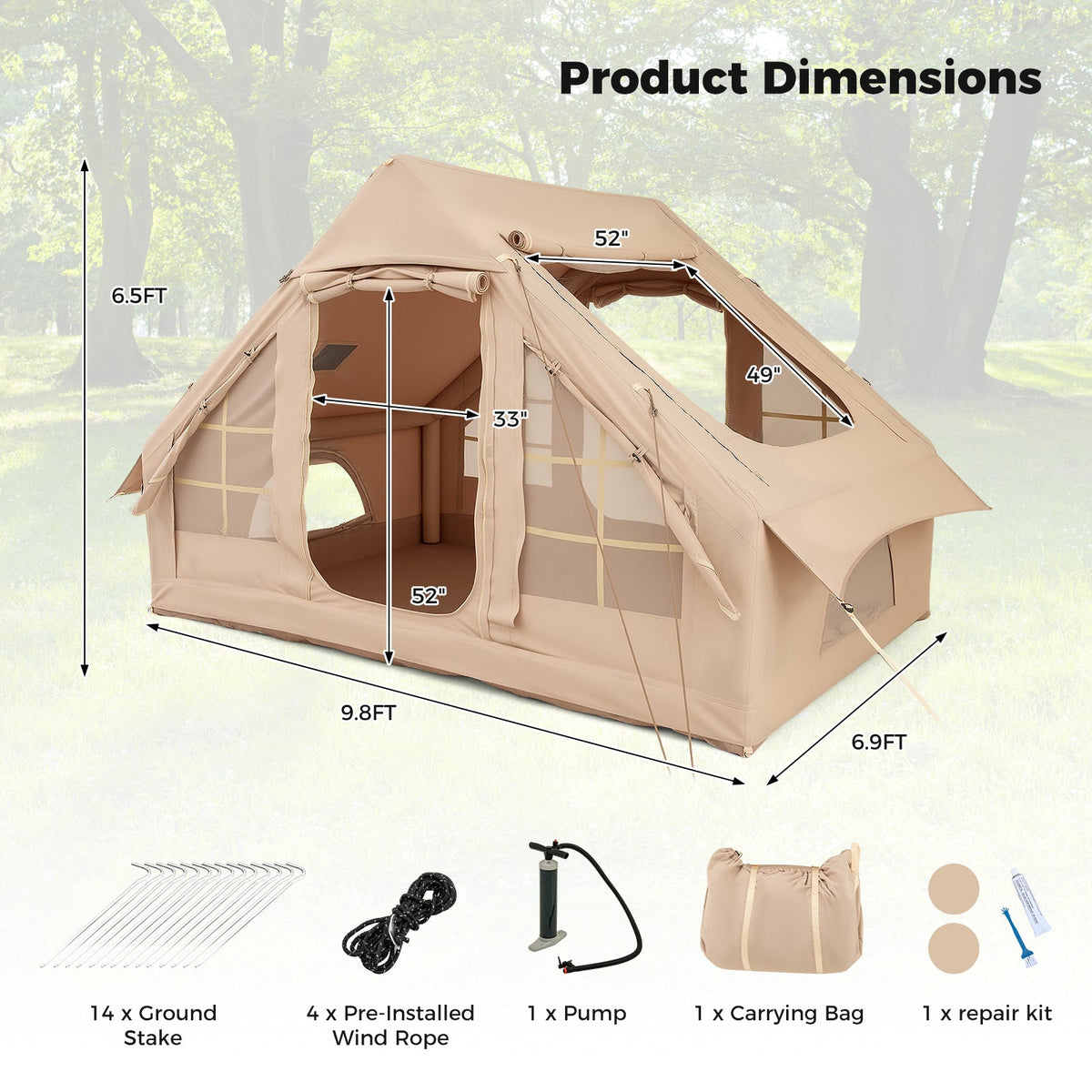 4–6 Person Inflatable Camping Tent – Panoramic Skylights & All-Weather Shelter