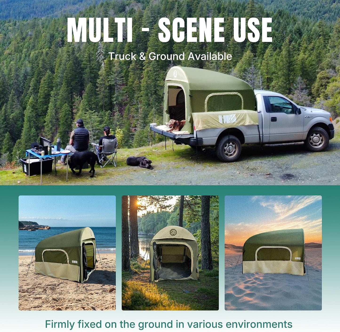 Truck Bed Tent for Camping 5Ft-8Ft for 2+1 People, 2 Mins Setup | Inflatable Pickup Truck Tent, PU 3000Mm Waterproof & High-Strength Windproof, Spacious Interior for Multi-Landscape