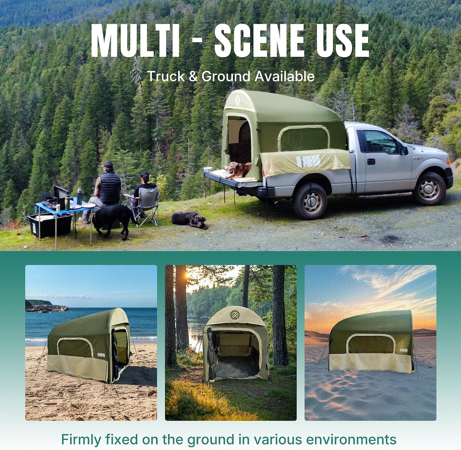 Truck Bed Tent for Camping 5Ft-8Ft for 2+1 People, 2 Mins Setup | Inflatable Pickup Truck Tent, PU 3000Mm Waterproof & High-Strength Windproof, Spacious Interior for Multi-Landscape