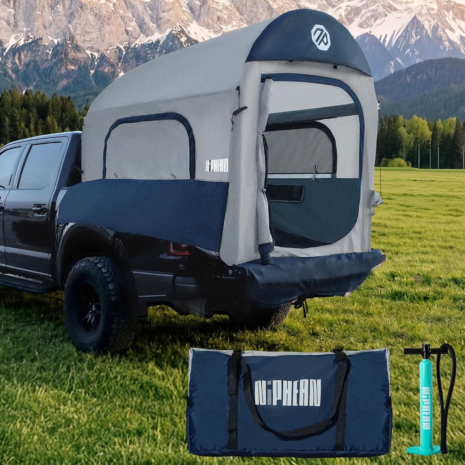 Truck Bed Tent for Camping 5Ft-8Ft for 2+1 People, 2 Mins Setup | Inflatable Pickup Truck Tent, PU 3000Mm Waterproof & High-Strength Windproof, Spacious Interior for Multi-Landscape