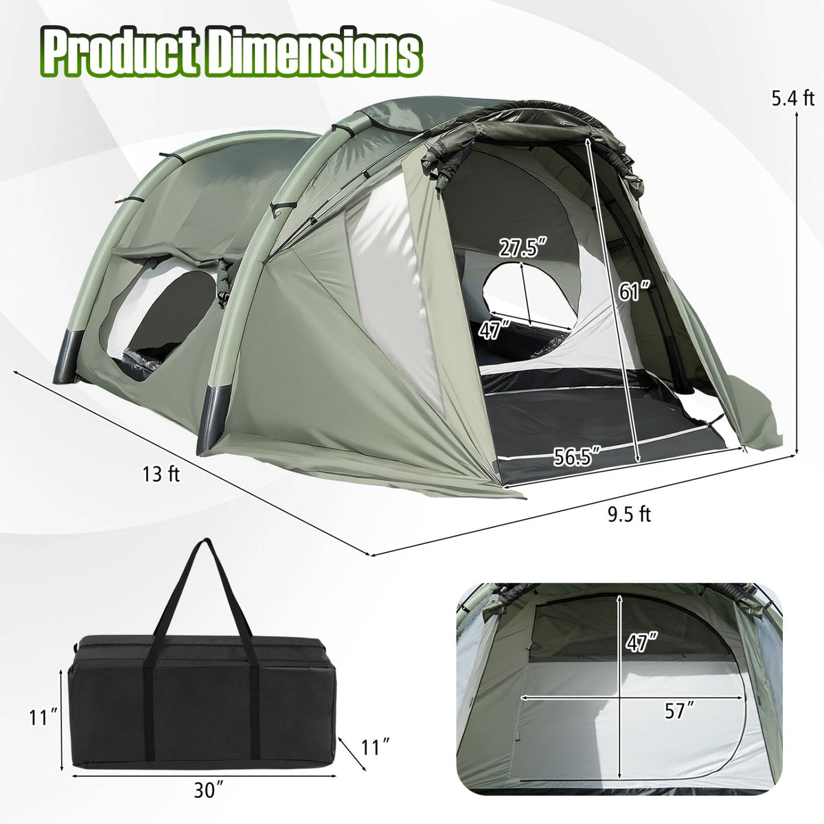 5–7 Person Inflatable Camping Tent with Screened Porch