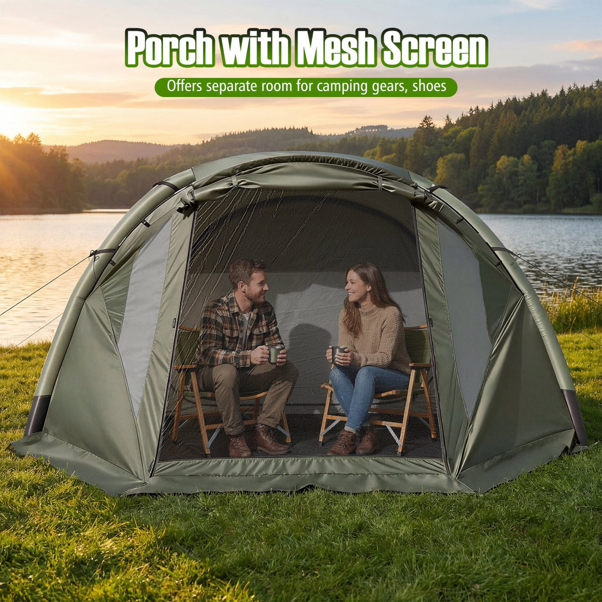 5–7 Person Inflatable Camping Tent with Screened Porch