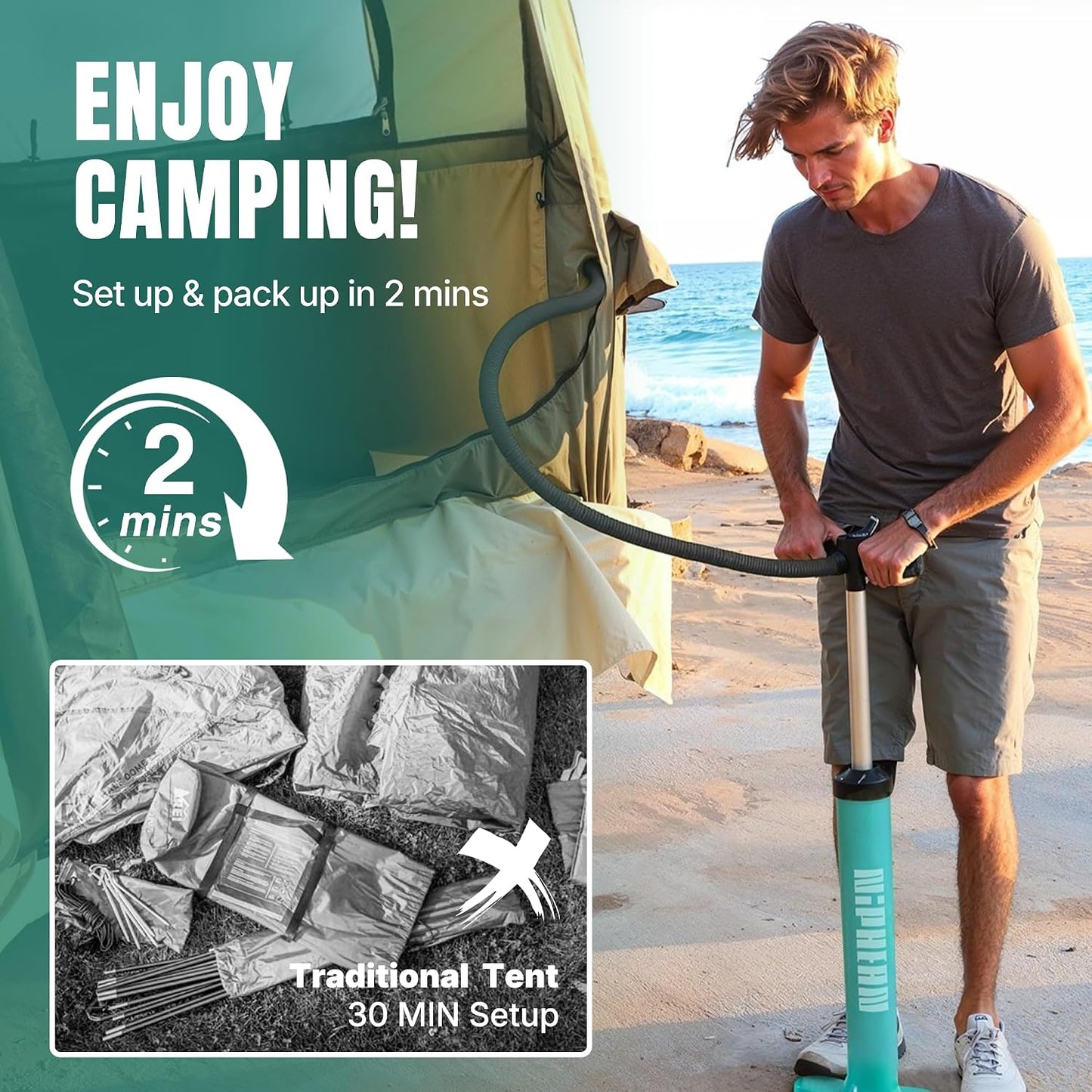 Truck Bed Tent for Camping 5Ft-8Ft for 2+1 People, 2 Mins Setup | Inflatable Pickup Truck Tent, PU 3000Mm Waterproof & High-Strength Windproof, Spacious Interior for Multi-Landscape