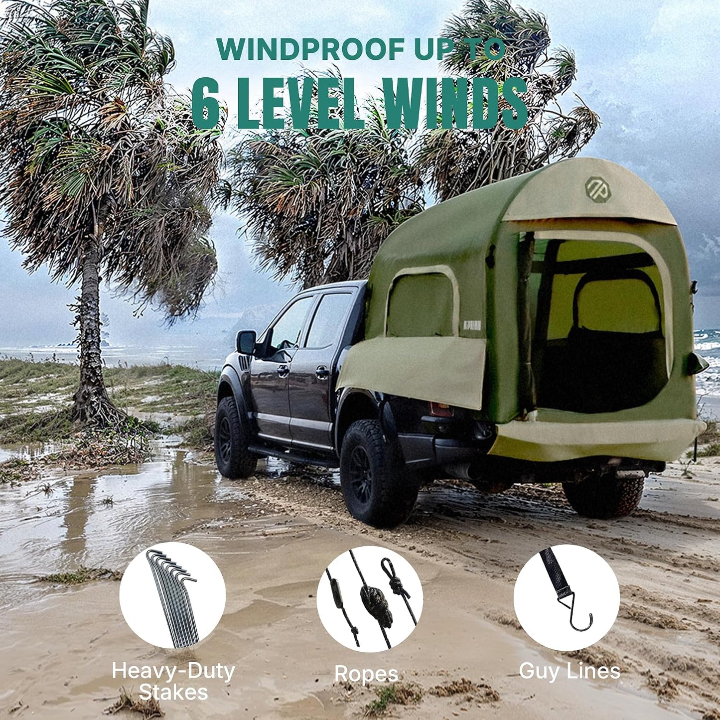 Truck Bed Tent for Camping 5Ft-8Ft for 2+1 People, 2 Mins Setup | Inflatable Pickup Truck Tent, PU 3000Mm Waterproof & High-Strength Windproof, Spacious Interior for Multi-Landscape