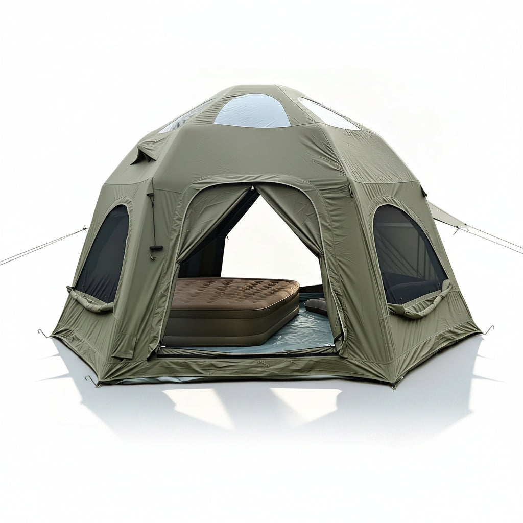 Inflatable Camping Tents 8-10 Person,129 Square Feets Large Inflatable Camping Tent with Stove Jack,Blow up Tent with Mesh Windows & Pump