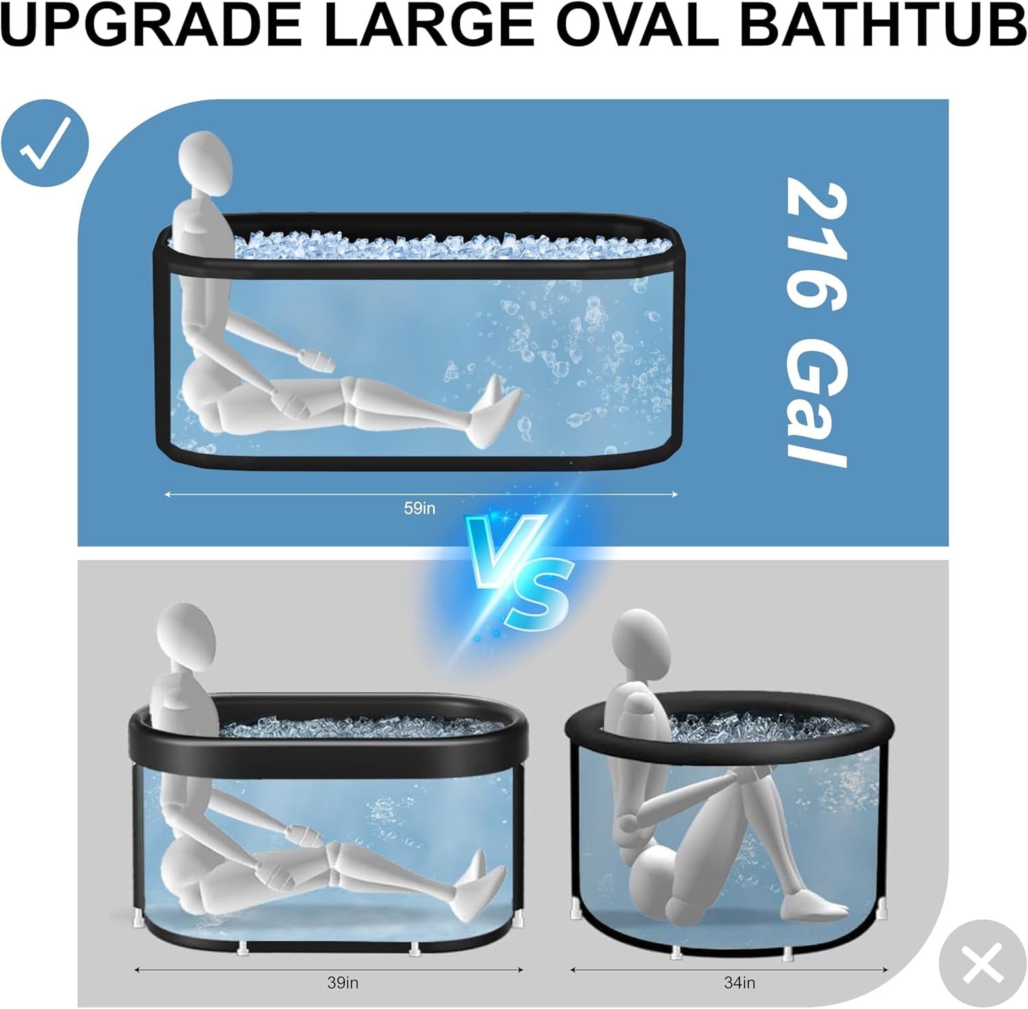 XXL Drop Stitch Ice Bath Tub 216 Gallon Cold Plunge Portable Insulated Recovery