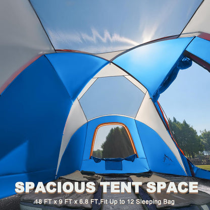 Tents for Camping, Waterproof 10 Person Family Tent with Double Layer & 4 Large Mesh Windows, Weather Resistant Easy Setup 2 Room Big Tent for Music Festival, Parties, 18 X 9 X 6.8Ft