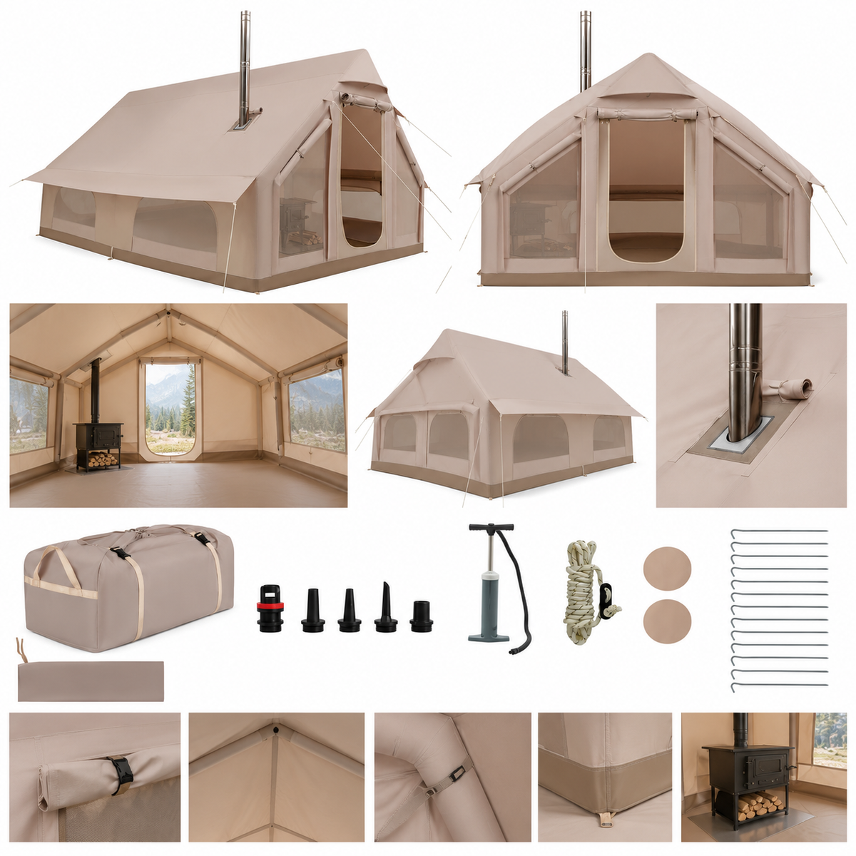 6–10 Person Inflatable Cabin Tent – All-Season Camping Shelter with Stove Jack