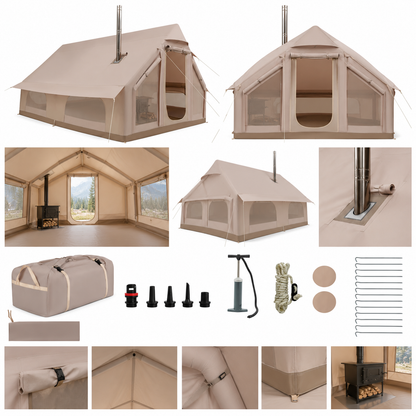 6–10 Person Inflatable Cabin Tent – All-Season Camping Shelter with Stove Jack