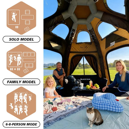 Inflatable Camping Tents 8-10 Person,129 Square Feets Large Inflatable Camping Tent with Stove Jack,Blow up Tent with Mesh Windows & Pump