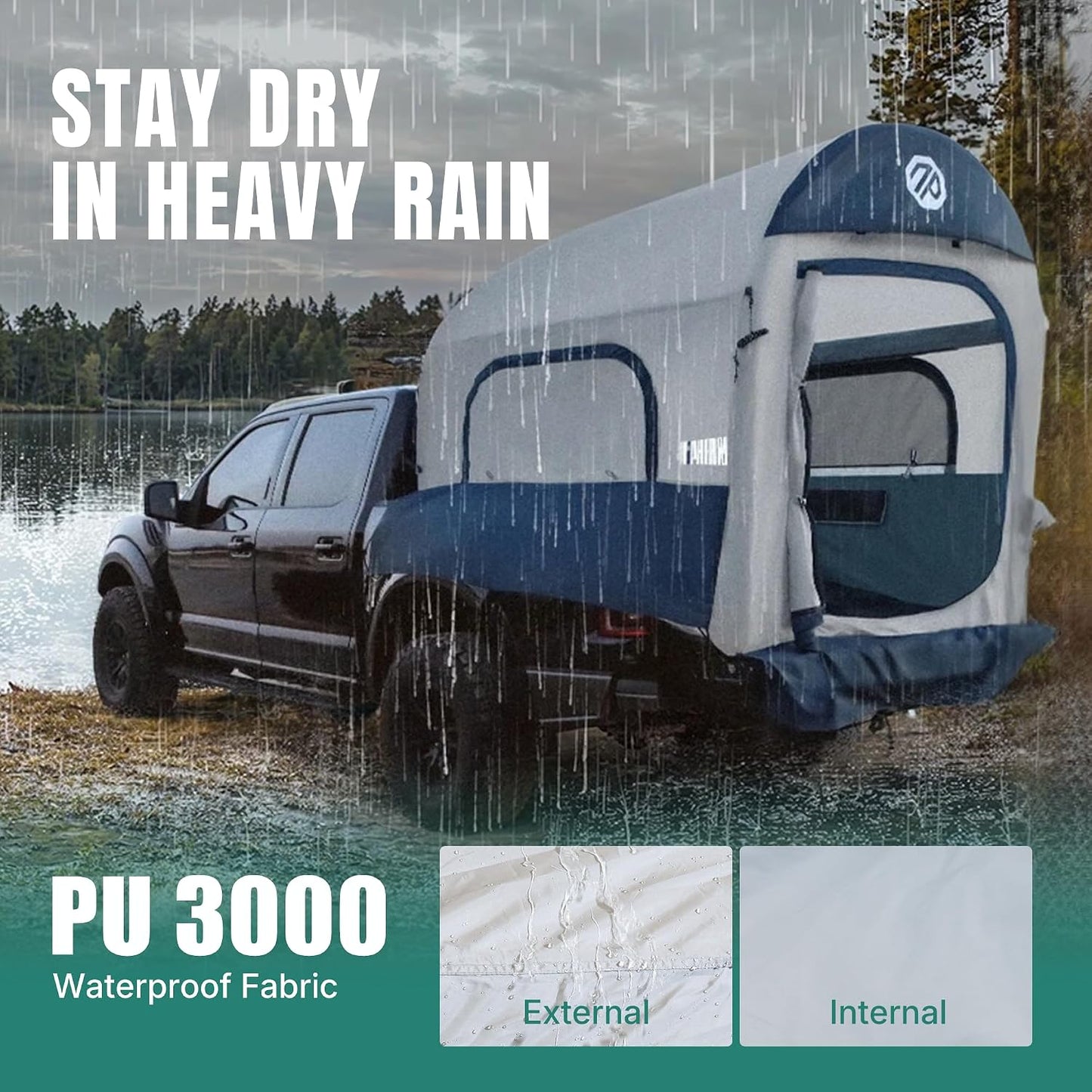 Truck Bed Tent for Camping 5Ft-8Ft for 2+1 People, 2 Mins Setup | Inflatable Pickup Truck Tent, PU 3000Mm Waterproof & High-Strength Windproof, Spacious Interior for Multi-Landscape