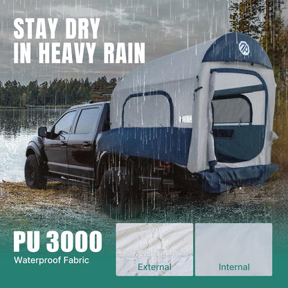 Truck Bed Tent for Camping 5Ft-8Ft for 2+1 People, 2 Mins Setup | Inflatable Pickup Truck Tent, PU 3000Mm Waterproof & High-Strength Windproof, Spacious Interior for Multi-Landscape