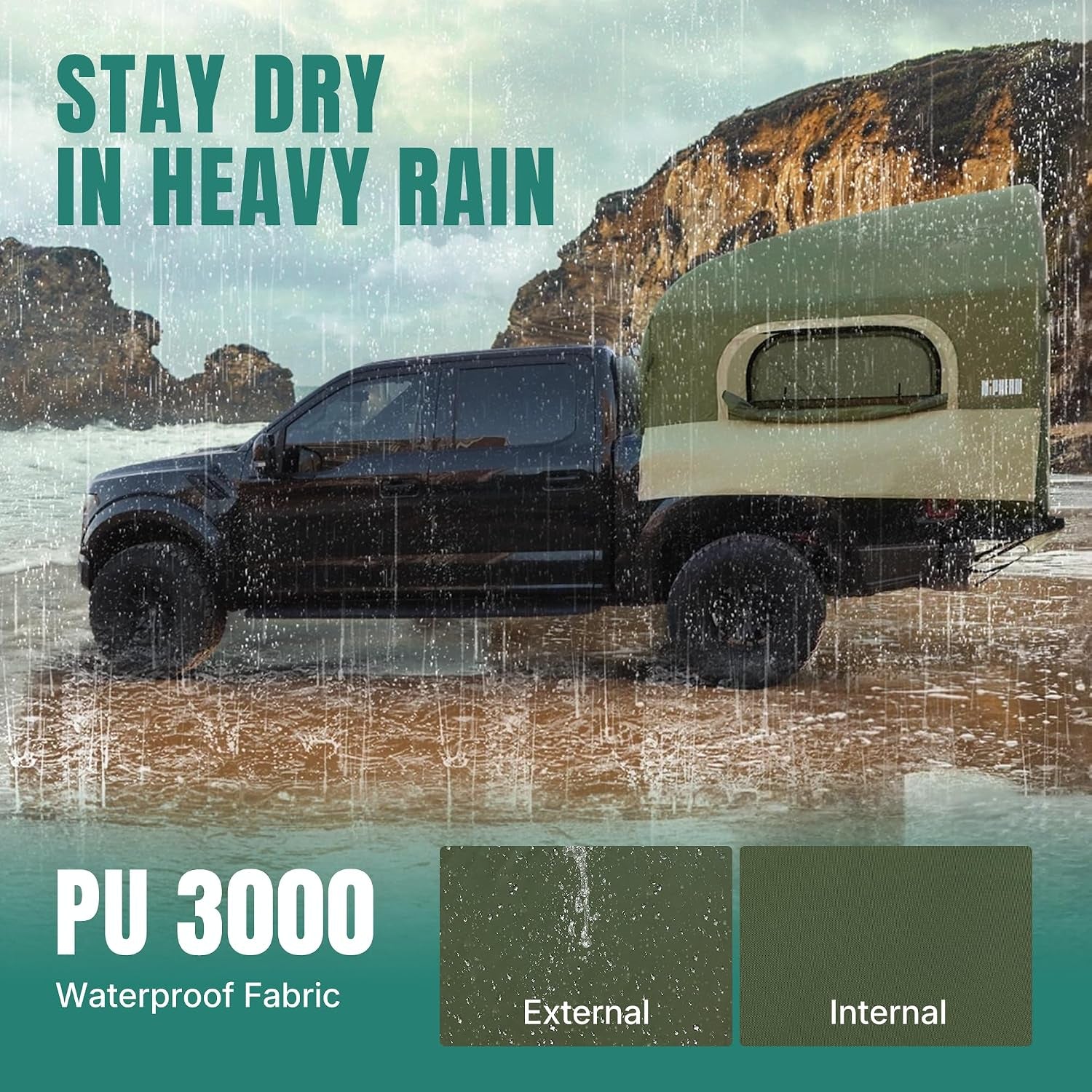 Truck Bed Tent for Camping 5Ft-8Ft for 2+1 People, 2 Mins Setup | Inflatable Pickup Truck Tent, PU 3000Mm Waterproof & High-Strength Windproof, Spacious Interior for Multi-Landscape