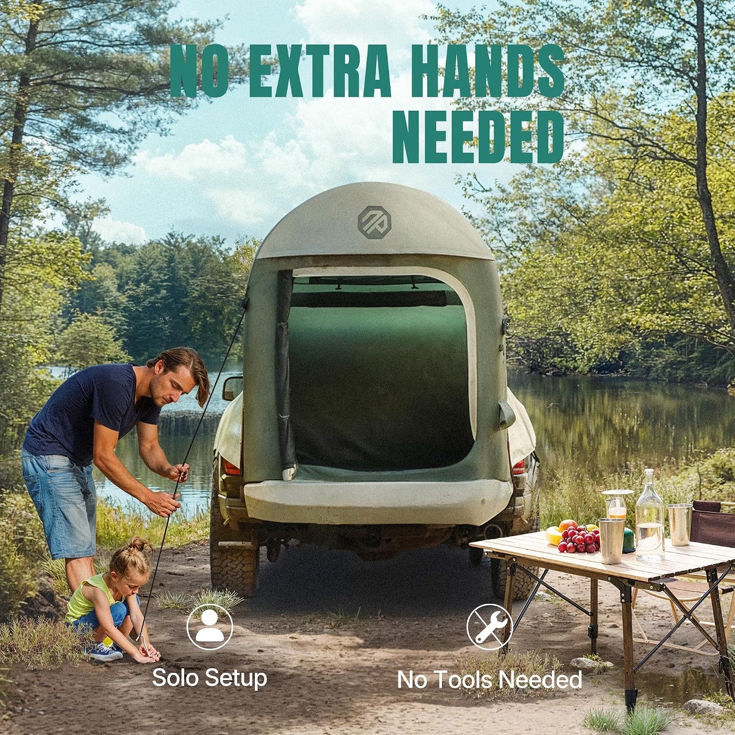 Truck Bed Tent for Camping 5Ft-8Ft for 2+1 People, 2 Mins Setup | Inflatable Pickup Truck Tent, PU 3000Mm Waterproof & High-Strength Windproof, Spacious Interior for Multi-Landscape