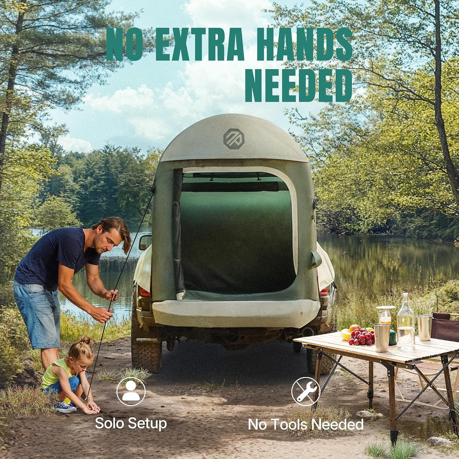 Truck Bed Tent for Camping 5Ft-8Ft for 2+1 People, 2 Mins Setup | Inflatable Pickup Truck Tent, PU 3000Mm Waterproof & High-Strength Windproof, Spacious Interior for Multi-Landscape