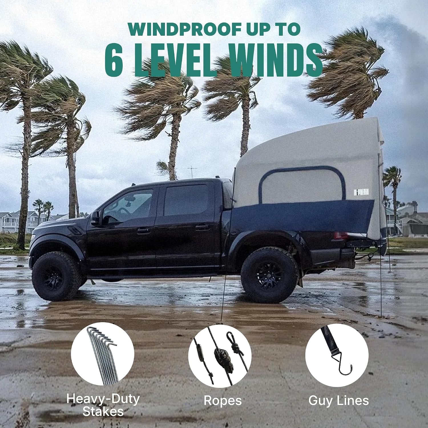 Truck Bed Tent for Camping 5Ft-8Ft for 2+1 People, 2 Mins Setup | Inflatable Pickup Truck Tent, PU 3000Mm Waterproof & High-Strength Windproof, Spacious Interior for Multi-Landscape
